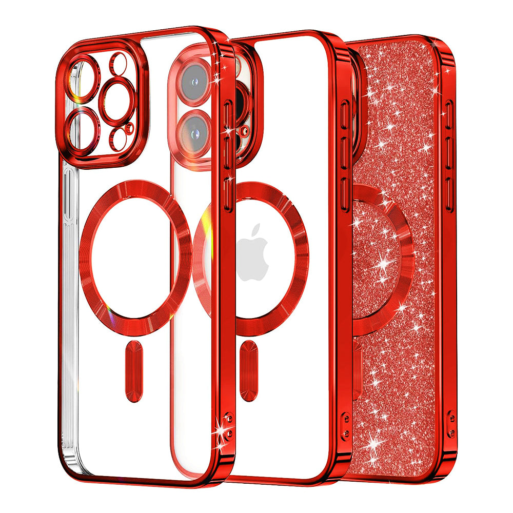 Capa MagSafe para Apple iPhone 12 Pro, Techsuit, Luxury Glitter, Vermelha