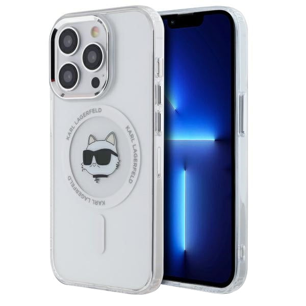 Capa MagSafe para Apple iPhone 13 Pro Max, Karl Lagerfeld, IML Metal Choupette's Head, Branca.