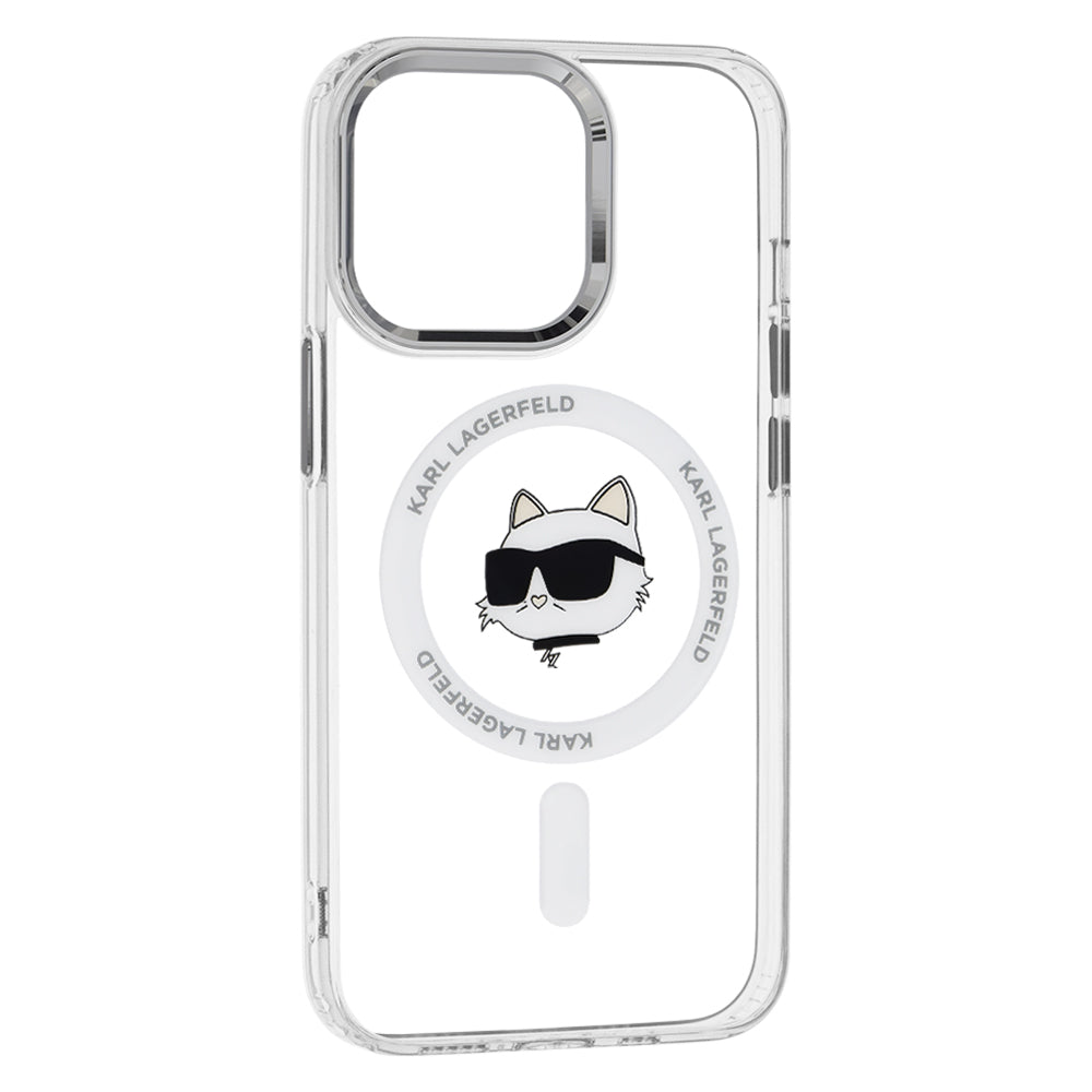 Capa MagSafe para Apple iPhone 13 Pro Max, Karl Lagerfeld, IML Metal Choupette's Head, Branca.