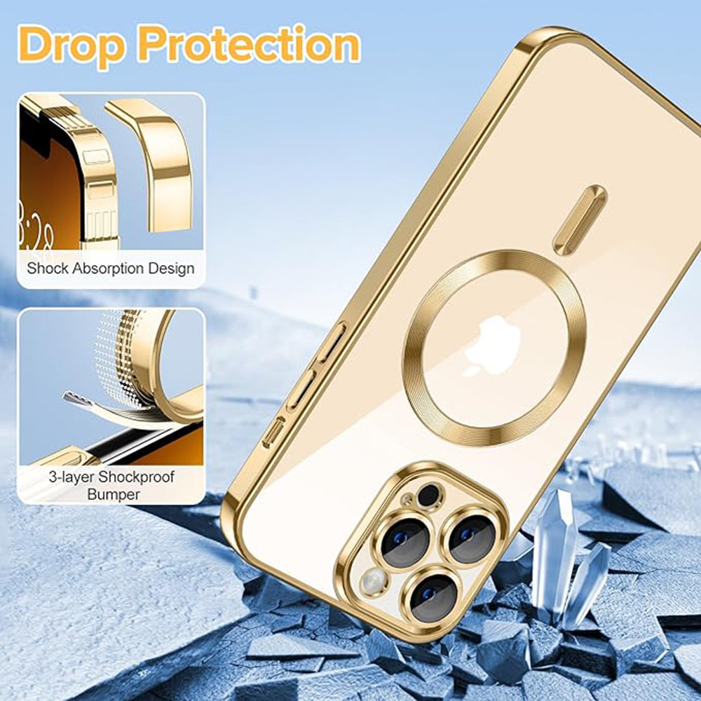 Capa MagSafe para Apple iPhone 13 Pro Max, Techsuit, Luxury Crystal, Dourada