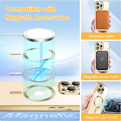 Capa MagSafe para Apple iPhone 13 Pro Max, Techsuit, Luxury Crystal, Dourada