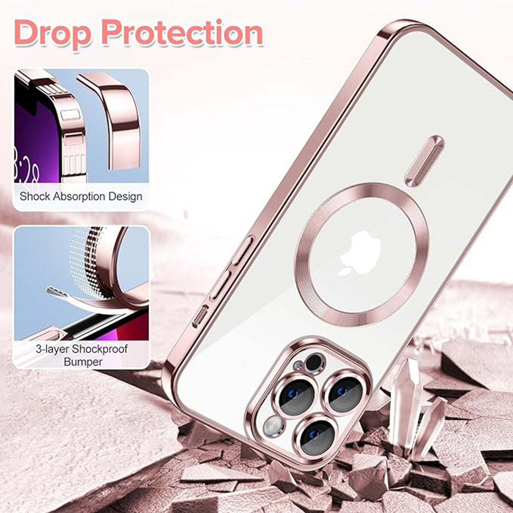 Capa MagSafe para Apple iPhone 13 Pro Max, Techsuit, Luxury Crystal, Rosa
