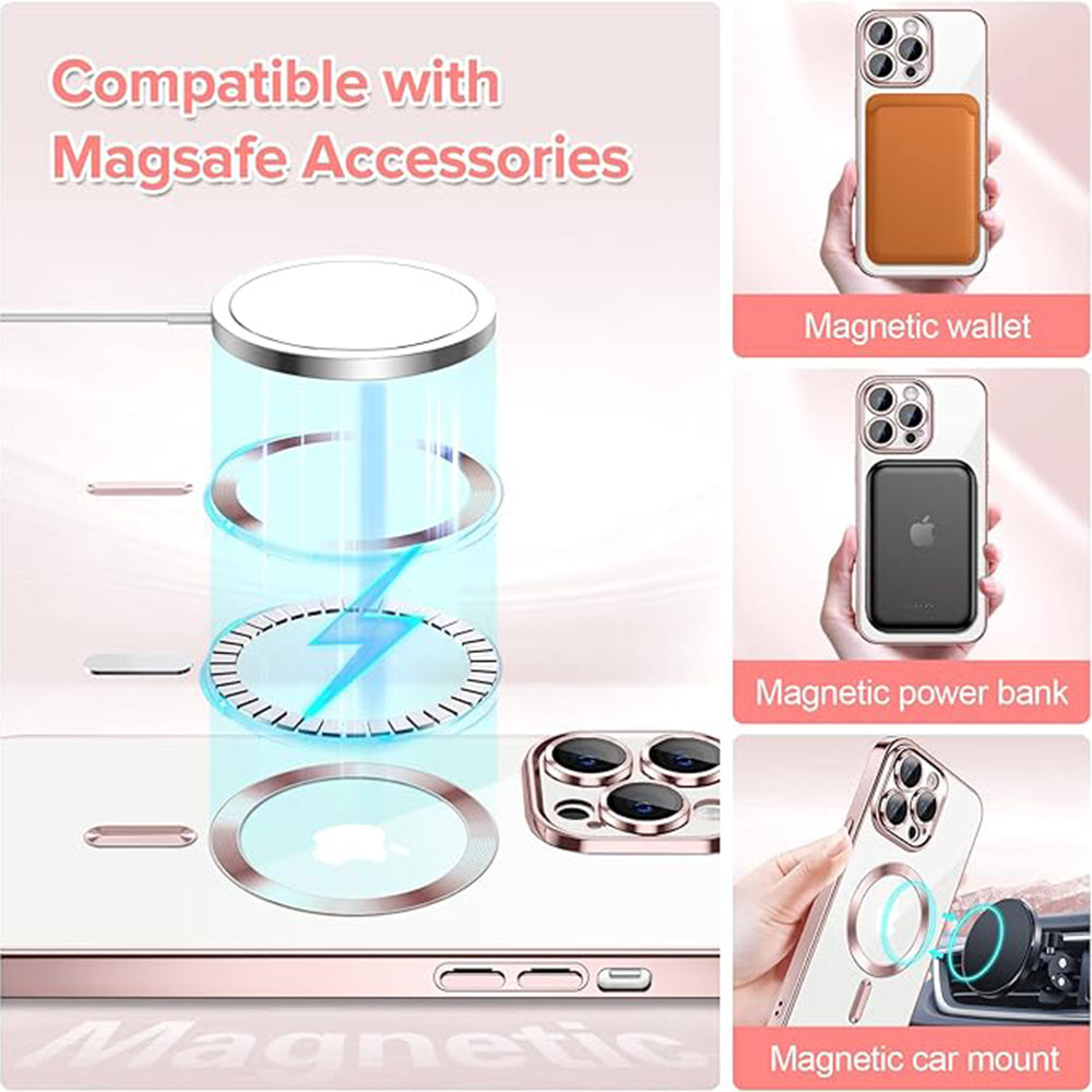 Capa MagSafe para Apple iPhone 13 Pro Max, Techsuit, Luxury Crystal, Rosa