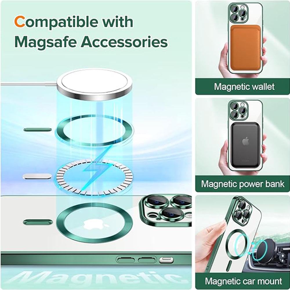 Capa MagSafe para Apple iPhone 13 Pro, Techsuit, Luxury Crystal, Verde Escuro