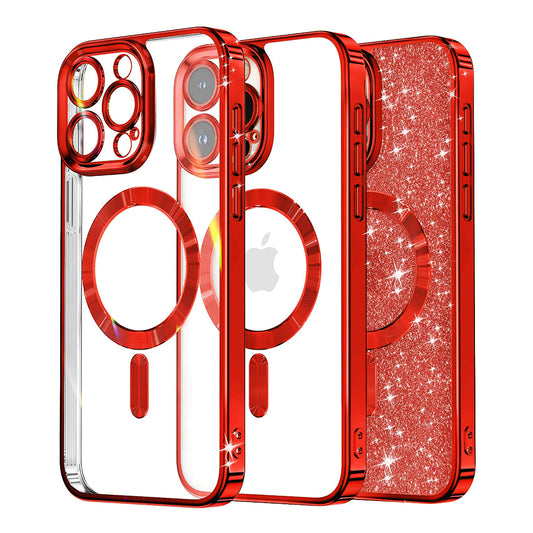 MagSafe Case for Apple iPhone 13 Pro, Techsuit, Luxury Glitter, Red