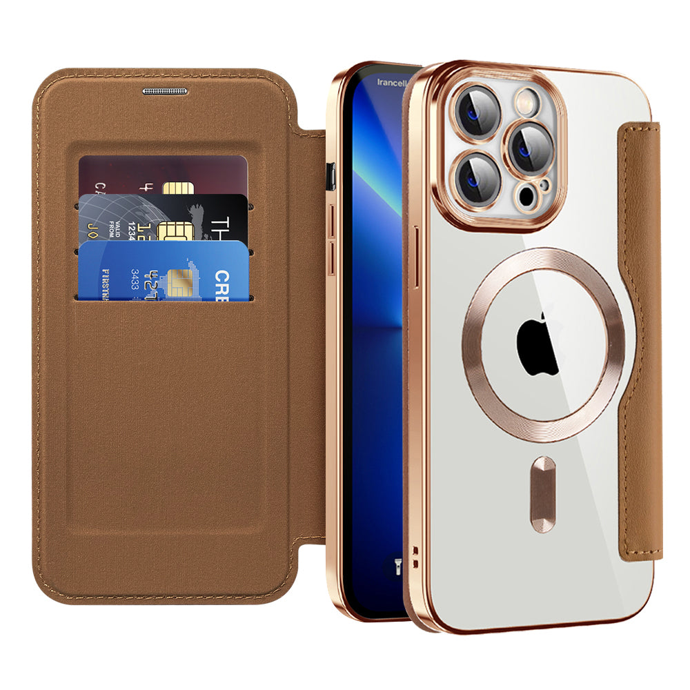 MagSafe Case for Apple iPhone 13 Pro, Techsuit, SmartMag Book, Brown