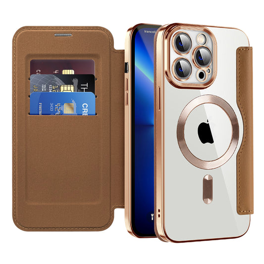 Capa MagSafe para Apple iPhone 13 Pro, Techsuit, SmartMag Book, Castanha