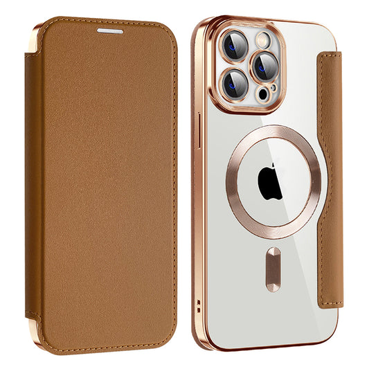 Capa MagSafe para Apple iPhone 13 Pro, Techsuit, SmartMag Book, Castanha