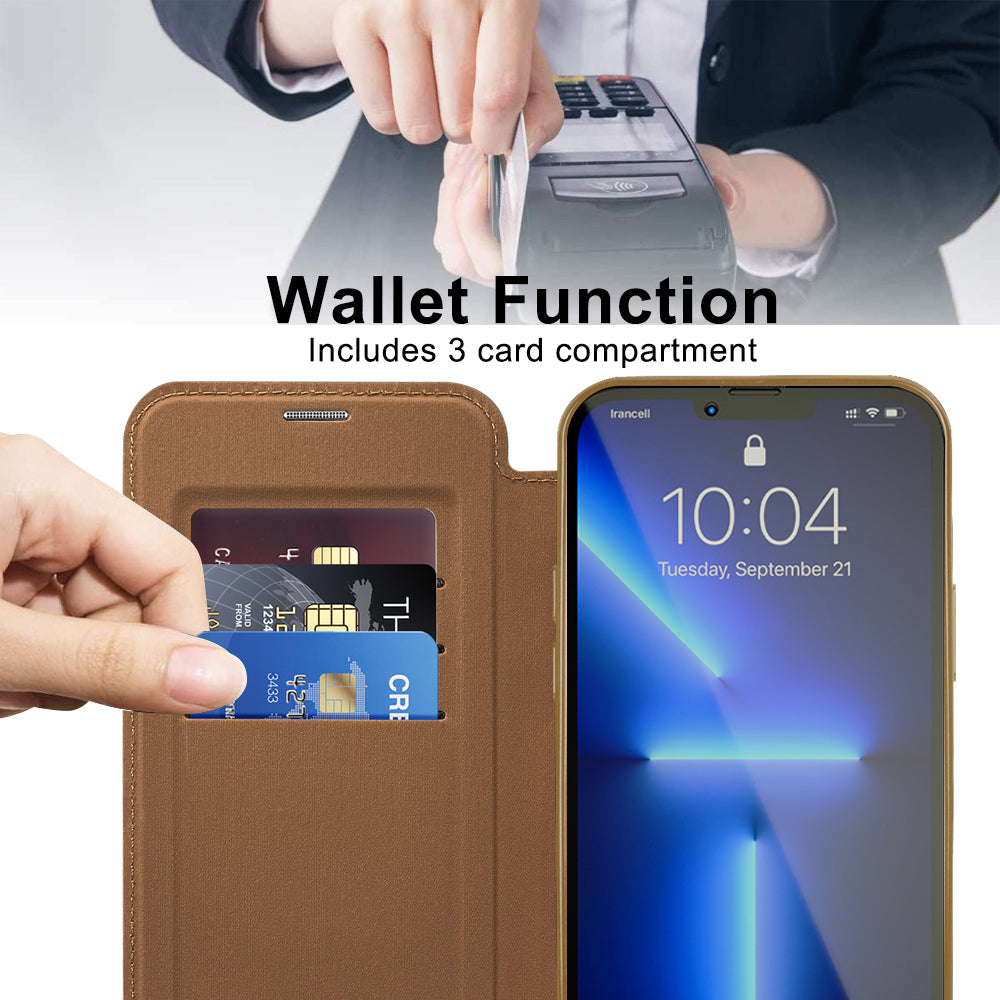MagSafe Case for Apple iPhone 13 Pro, Techsuit, SmartMag Book, Brown