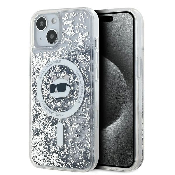 Capa MagSafe para Apple iPhone 14, Karl Lagerfeld, Liquid Glitter Choupette's Head, Transparente