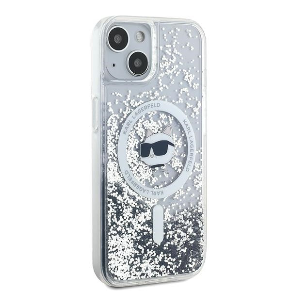 Capa MagSafe para Apple iPhone 14, Karl Lagerfeld, Liquid Glitter Choupette's Head, Transparente