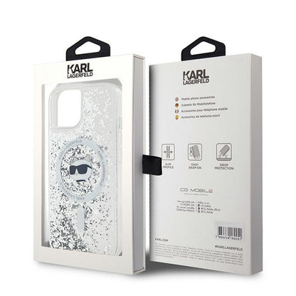 Capa MagSafe para Apple iPhone 14, Karl Lagerfeld, Liquid Glitter Choupette's Head, Transparente
