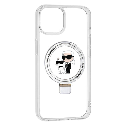 Capa MagSafe para Apple iPhone 14, Karl Lagerfeld, Ring Stand Karl & Choupette, Branca