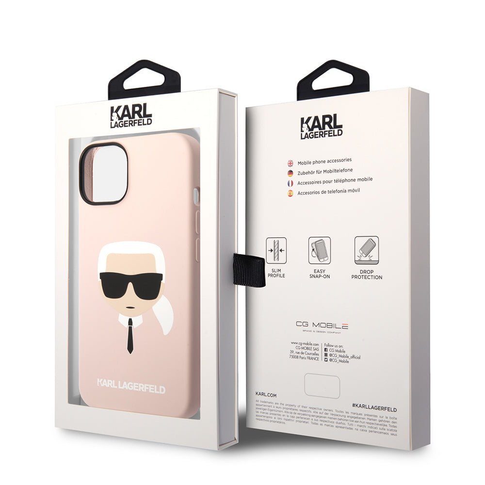 Capa MagSafe para Apple iPhone 14 Plus, Karl Lagerfeld, Silicone Karl's Head, Rosa