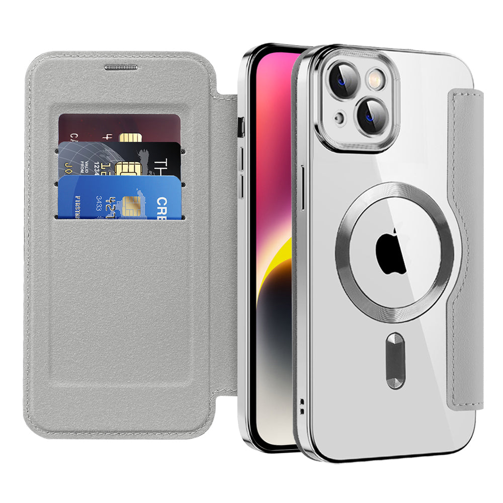 MagSafe Case for Apple iPhone 14 Plus, Techsuit, SmartMag Book, Gray