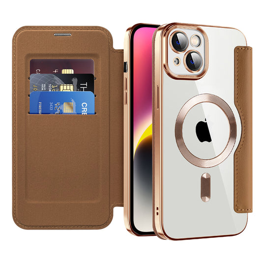 Capa MagSafe para Apple iPhone 14 Plus, Techsuit, SmartMag Book, Castanha