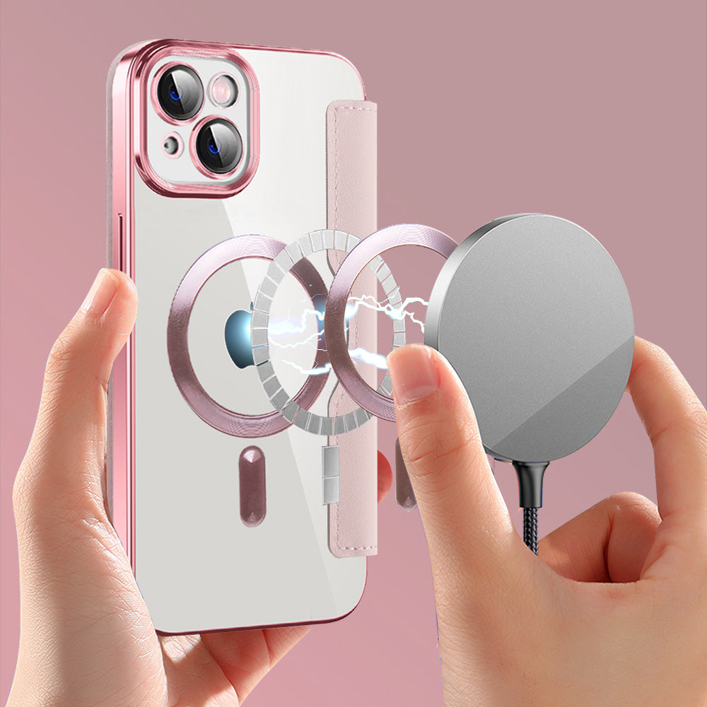 Capa MagSafe para Apple iPhone 14 Plus, Techsuit, SmartMag Book, Rosa