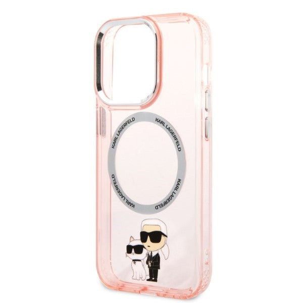 Capa MagSafe para Apple iPhone 14 Pro, Karl Lagerfeld, Ikonik Karl & Choupette, Rosa