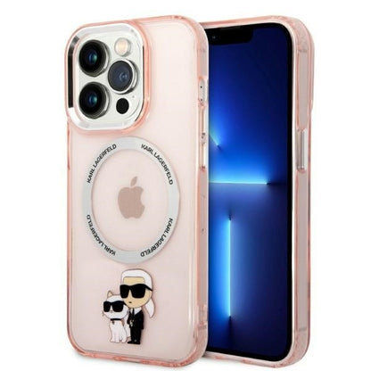 Capa MagSafe para Apple iPhone 14 Pro, Karl Lagerfeld, Ikonik Karl & Choupette, Rosa