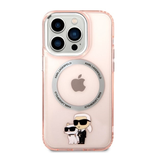 Capa MagSafe para Apple iPhone 14 Pro, Karl Lagerfeld, Ikonik Karl & Choupette, Rosa