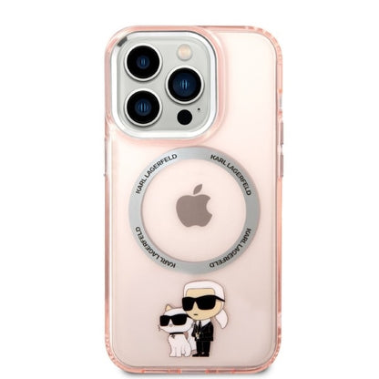 Capa MagSafe para Apple iPhone 14 Pro, Karl Lagerfeld, Ikonik Karl & Choupette, Rosa