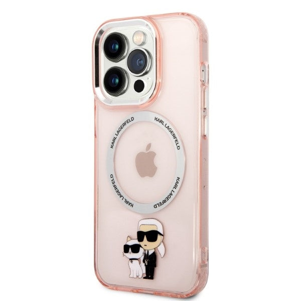 Capa MagSafe para Apple iPhone 14 Pro, Karl Lagerfeld, Ikonik Karl & Choupette, Rosa