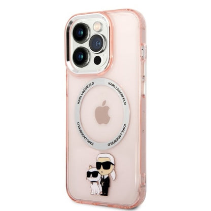 Capa MagSafe para Apple iPhone 14 Pro, Karl Lagerfeld, Ikonik Karl & Choupette, Rosa