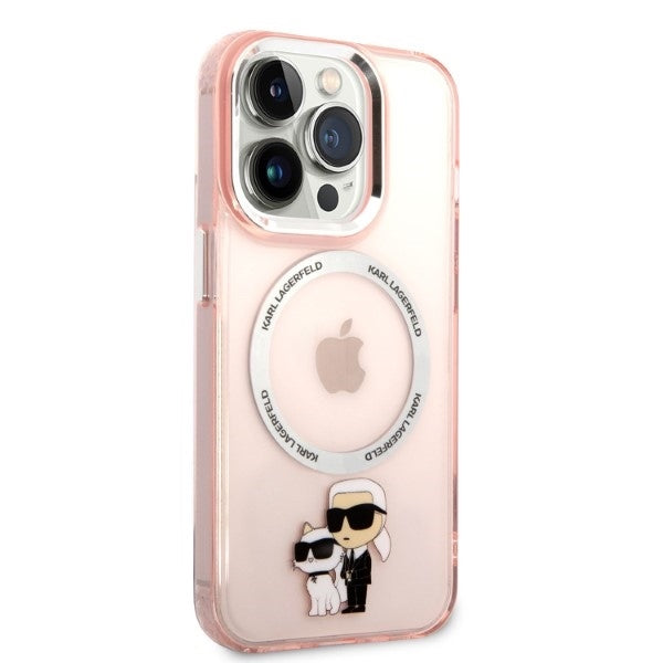 Capa MagSafe para Apple iPhone 14 Pro, Karl Lagerfeld, Ikonik Karl & Choupette, Rosa