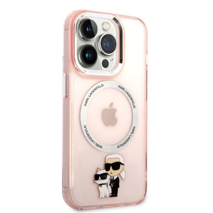 Capa MagSafe para Apple iPhone 14 Pro, Karl Lagerfeld, Ikonik Karl & Choupette, Rosa