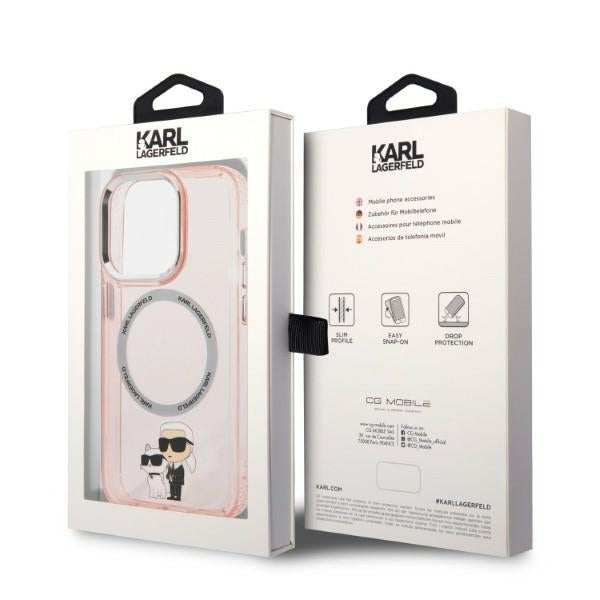 Capa MagSafe para Apple iPhone 14 Pro, Karl Lagerfeld, Ikonik Karl & Choupette, Rosa