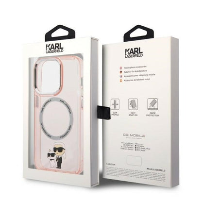 Capa MagSafe para Apple iPhone 14 Pro, Karl Lagerfeld, Ikonik Karl & Choupette, Rosa