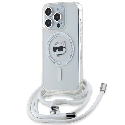 Capa MagSafe para Apple iPhone 14 Pro, Karl Lagerfeld, IML Crossbody Choupette's Head com Alça, Transparente