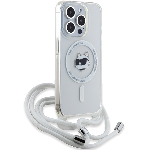 Capa MagSafe para Apple iPhone 14 Pro, Karl Lagerfeld, IML Crossbody Choupette's Head com Alça, Transparente