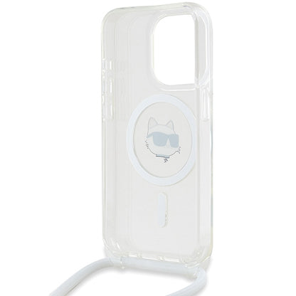 Capa MagSafe para Apple iPhone 14 Pro, Karl Lagerfeld, IML Crossbody Choupette's Head com Alça, Transparente