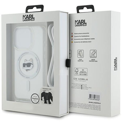 Capa MagSafe para Apple iPhone 14 Pro, Karl Lagerfeld, IML Crossbody Choupette's Head com Alça, Transparente