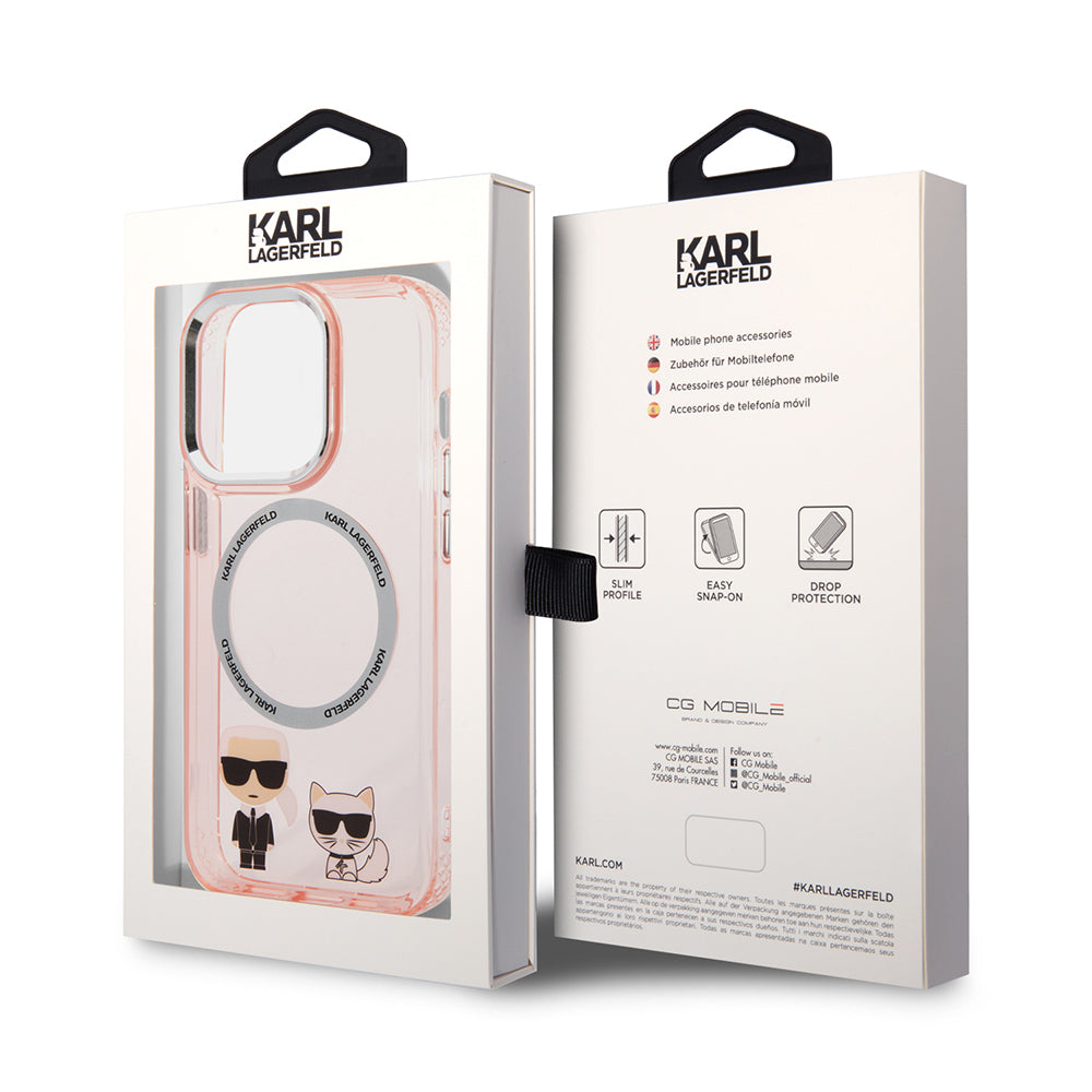 Capa MagSafe para Apple iPhone 14 Pro, Karl Lagerfeld, Karl & Choupette Aluminium, Rosa