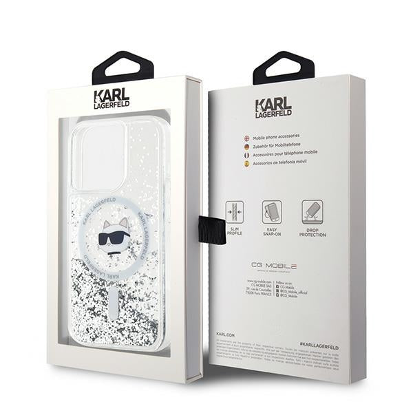Capa MagSafe para Apple iPhone 14 Pro, Karl Lagerfeld, Liquid Glitter Choupette's Head, Transparente