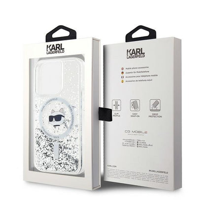 Capa MagSafe para Apple iPhone 14 Pro, Karl Lagerfeld, Liquid Glitter Choupette's Head, Transparente
