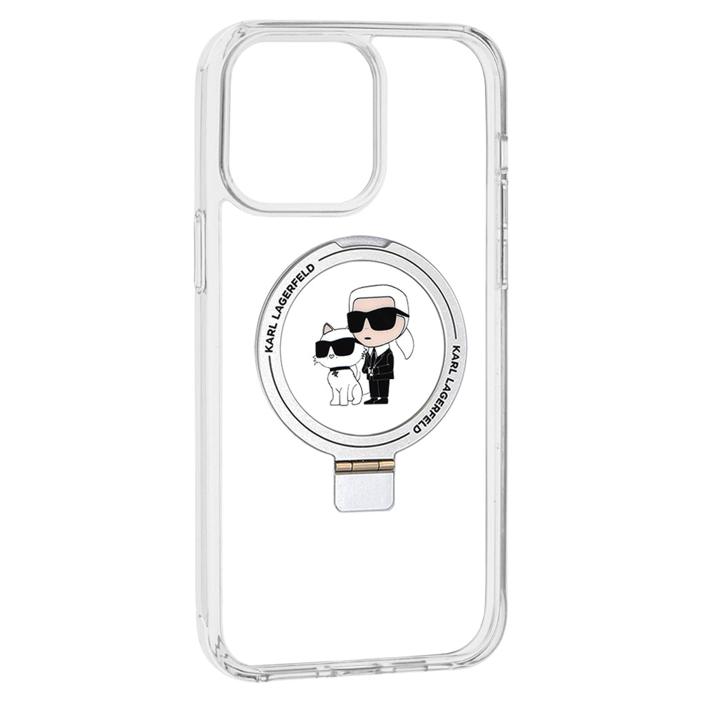 Capa MagSafe para Apple iPhone 14 Pro, Karl Lagerfeld, Ring Stand Karl & Choupette, Branca