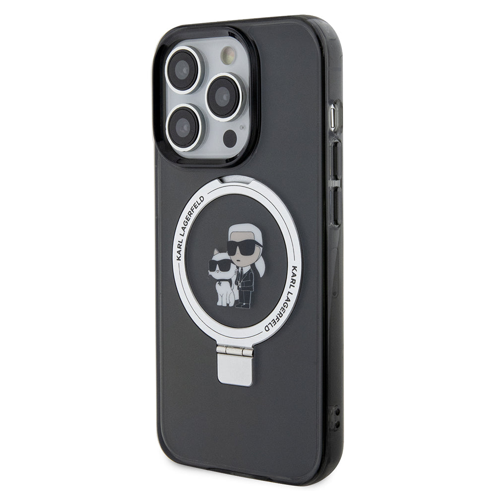 Capa MagSafe para Apple iPhone 14 Pro, Karl Lagerfeld, Ring Stand Karl & Choupette, Preta