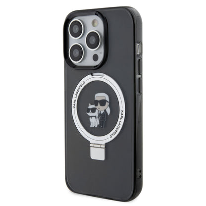 Capa MagSafe para Apple iPhone 14 Pro, Karl Lagerfeld, Ring Stand Karl & Choupette, Preta