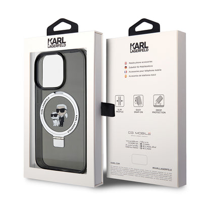 Capa MagSafe para Apple iPhone 14 Pro, Karl Lagerfeld, Ring Stand Karl & Choupette, Preta