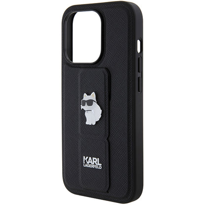 Capa MagSafe para Apple iPhone 14 Pro, Karl Lagerfeld, Saffiano Gripstand Choupette, Preta