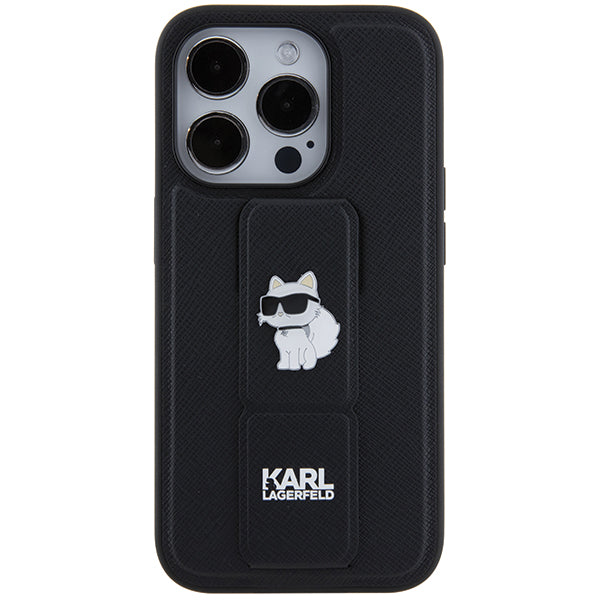 Capa MagSafe para Apple iPhone 14 Pro, Karl Lagerfeld, Saffiano Gripstand Choupette, Preta