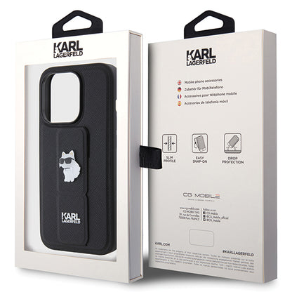 Capa MagSafe para Apple iPhone 14 Pro, Karl Lagerfeld, Saffiano Gripstand Choupette, Preta