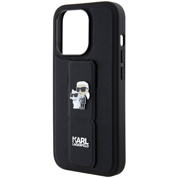 Capa MagSafe para Apple iPhone 14 Pro, Karl Lagerfeld, Saffiano Gripstand Karl & Choupette, Preta.