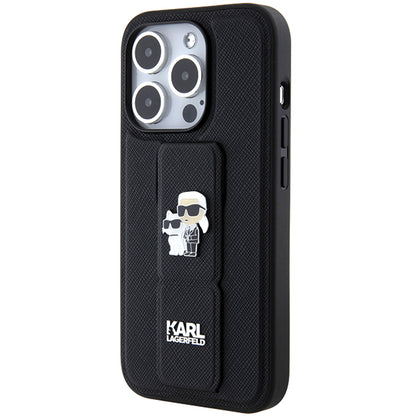 Capa MagSafe para Apple iPhone 14 Pro, Karl Lagerfeld, Saffiano Gripstand Karl & Choupette, Preta.