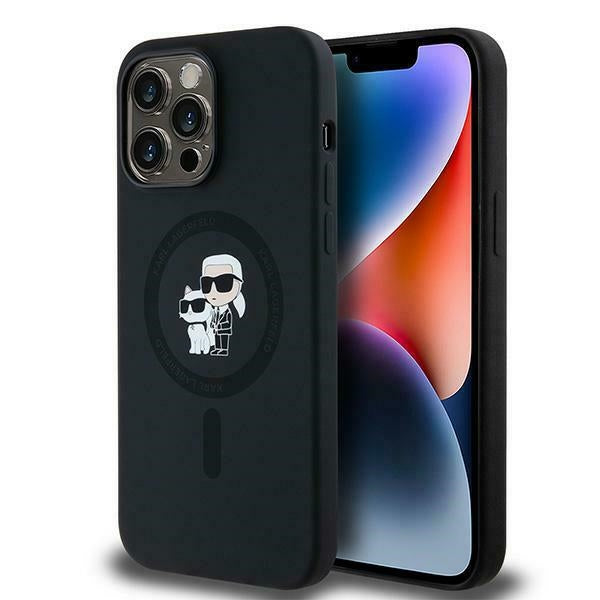 Capa MagSafe para Apple iPhone 14 Pro, Karl Lagerfeld, Silicone Karl & Choupette, Preta