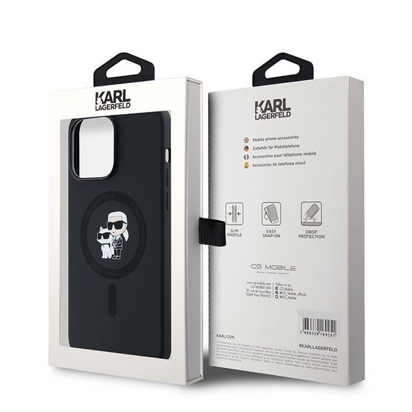 Capa MagSafe para Apple iPhone 14 Pro, Karl Lagerfeld, Silicone Karl & Choupette, Preta