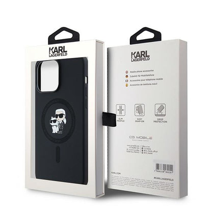 Capa MagSafe para Apple iPhone 14 Pro, Karl Lagerfeld, Silicone Karl & Choupette, Preta